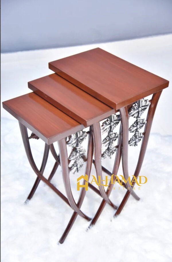 Wooden Eclectic Nesting Tables set silver