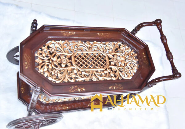 Maharaj Hand Carved Tea Trolley - Image 3