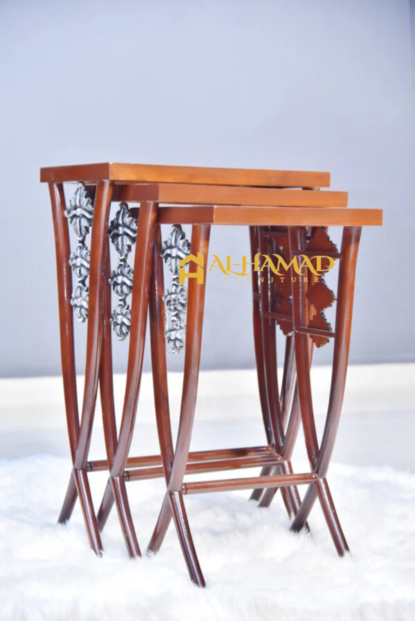 Wooden Eclectic Nesting Tables set silver - Image 5