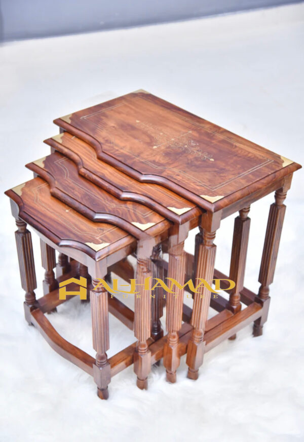 Sheesham Wood Brass Nesting Table Set of 4 - Image 3