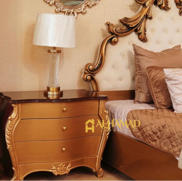 Royal Gold Wooden Carved Bed Set - Image 2