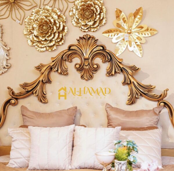 Royal Gold Wooden Carved Bed Set - Image 7