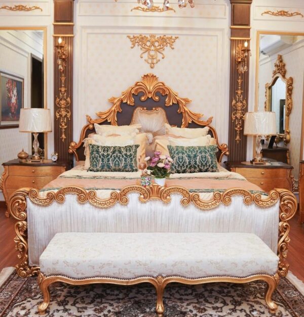 Royal Gold Antique Carved Bed Set